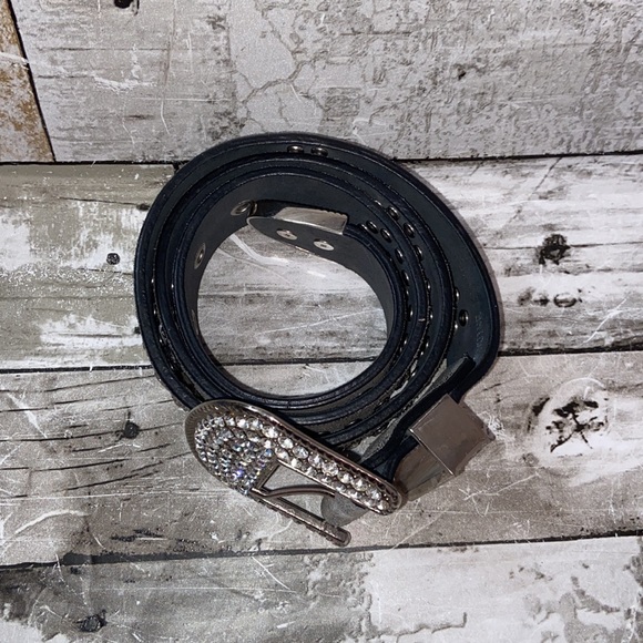 Vintage Western Leather Diamond Studded Embellished Belt - Picture 2 of 8